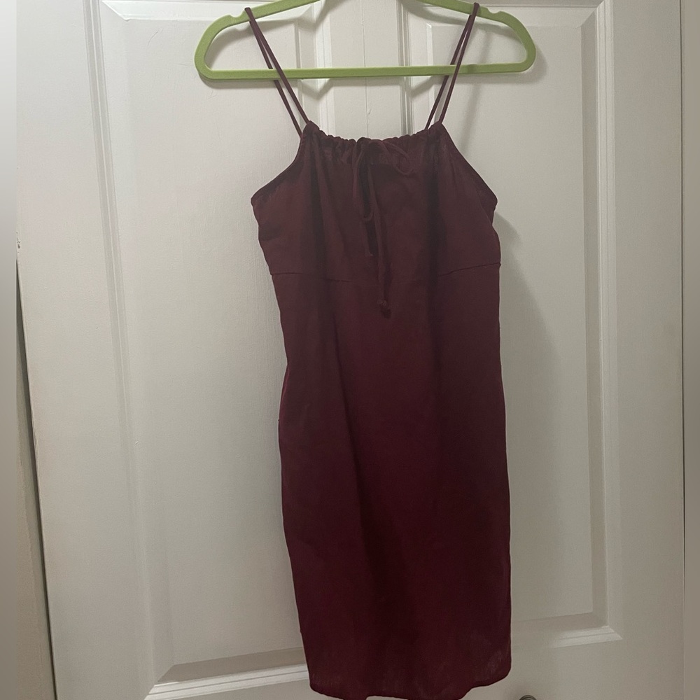 Luna Chix Drawstring Neckline Dress Maroon Medium Lightweight